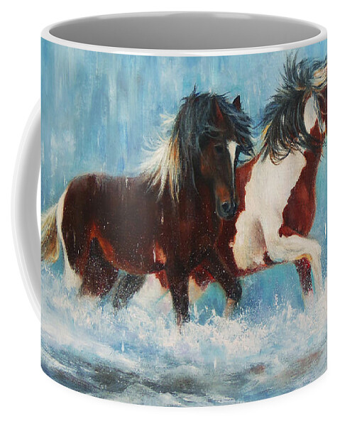 Wild Horses Caught In The Rain Coffee Mug featuring the painting Caught In The Rain close up by Karen Kennedy Chatham