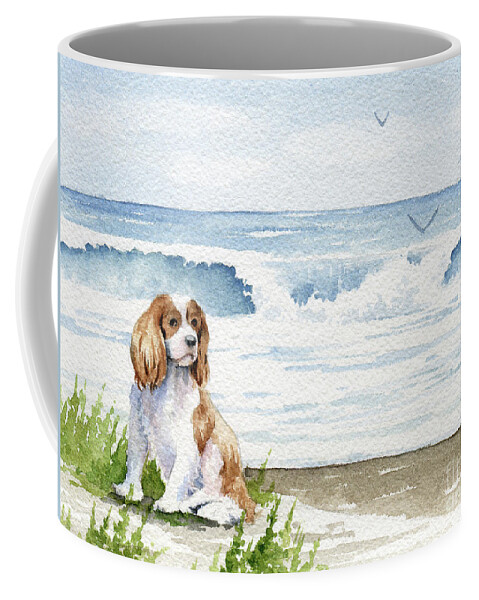 Cavalier King Charles Coffee Mug featuring the painting Cavalier King Charles Spaniel at the Beach by David Rogers