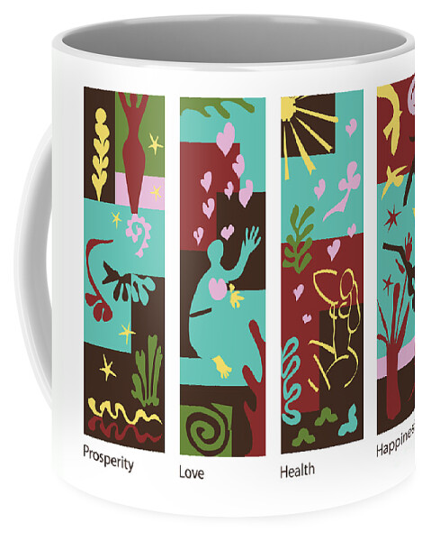 Celebrate Coffee Mug featuring the painting Celebrate Life 4 panels by Xueling Zou