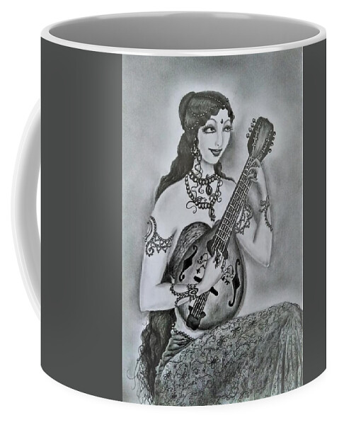 Apsara Coffee Mug featuring the drawing Celestial Musician by Tara Krishna