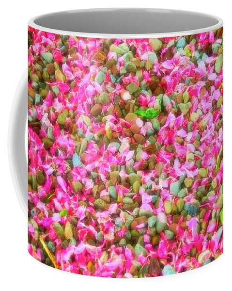 Stone Coffee Mug featuring the photograph Celestial Skies Pink Petals on Stones by Aimee L Maher ALM GALLERY