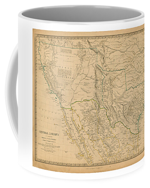Map Coffee Mug featuring the digital art Central America - see below, Including Texas, California and Northern Mexico, 1846 by Texas Map Store