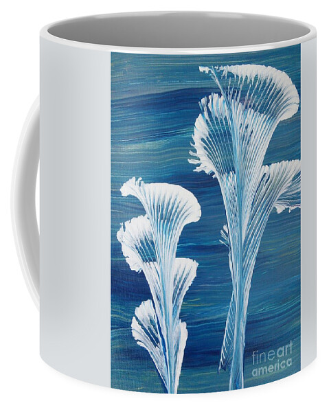 Blue Coffee Mug featuring the painting Chain Flowers over POur by Susan Nielsen