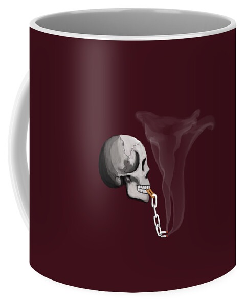 Pop Surrealism Coffee Mug featuring the digital art Chain Smoker Skull by Keshava Shukla