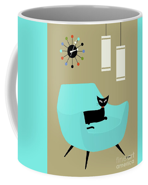 Mid Century Modern Coffee Mug featuring the digital art Chair with Ball Clock by Donna Mibus