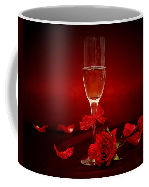 Alcohol Coffee Mug featuring the photograph Champagne Glass With Red Roses And Petals by Serena King