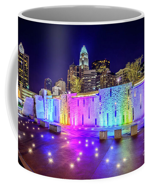 America Coffee Mug featuring the photograph Charlotte Skyline at Night with Romare Bearden Park by Paul Velgos