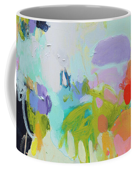 Abstract Coffee Mug featuring the painting Chartreuse Stop by Claire Desjardins