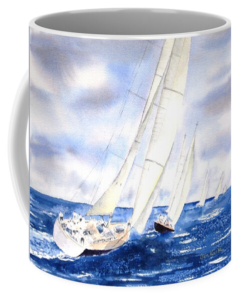 Sailing Coffee Mug featuring the painting Chasing the Fleet by Diane Kirk