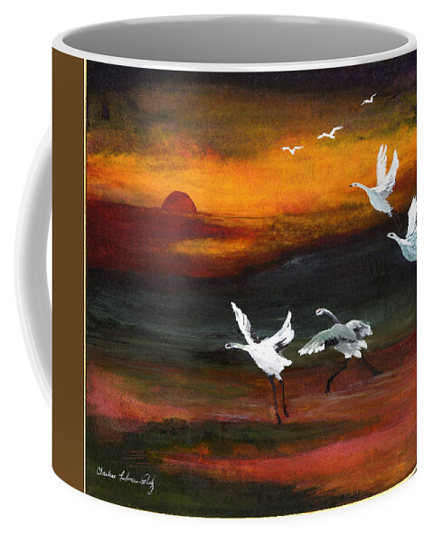 Cranes Coffee Mug featuring the painting Chasing the Sun by Charlene Fuhrman-Schulz