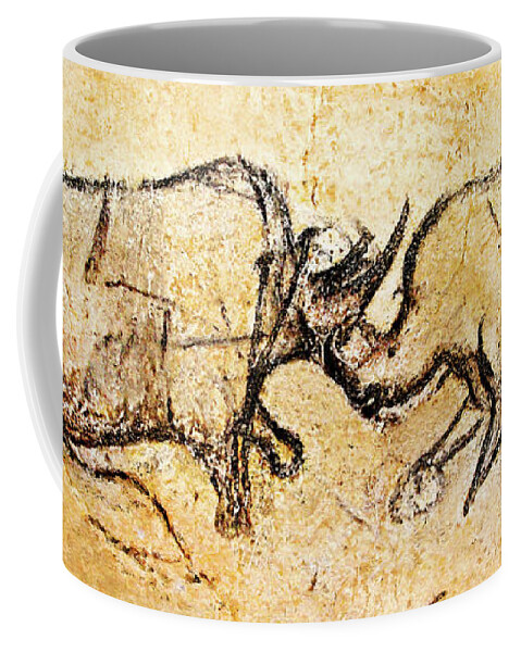 Chauvet Coffee Mug featuring the painting Chauvet Rhinoceros in Combat by Weston Westmoreland