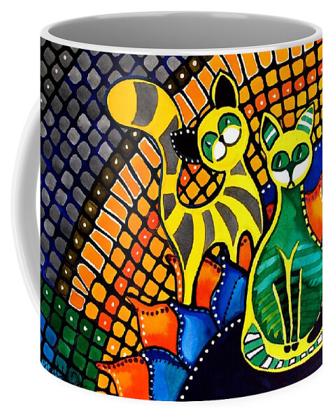 For Kids Coffee Mug featuring the painting Cheer Up My Friend - Cat Art by Dora Hathazi Mendes by Dora Hathazi Mendes