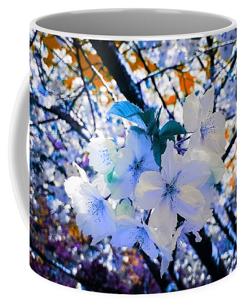 Fantasy Coffee Mug featuring the photograph Cherry Blossom Splash In Blue Dream by Rowena Tutty