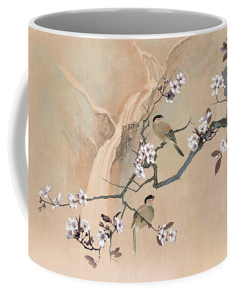 Birds Coffee Mug featuring the digital art Cherry Blossom Tree And Two Birds by M Spadecaller