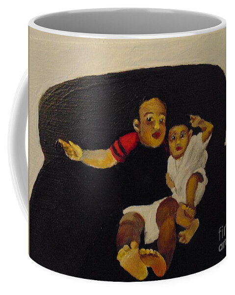 Babies Coffee Mug featuring the painting Cherubs by Saundra Johnson
