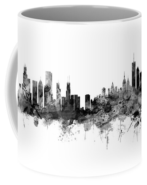United States Coffee Mug featuring the digital art Chicago and New York City Skylines Mashup by Michael Tompsett