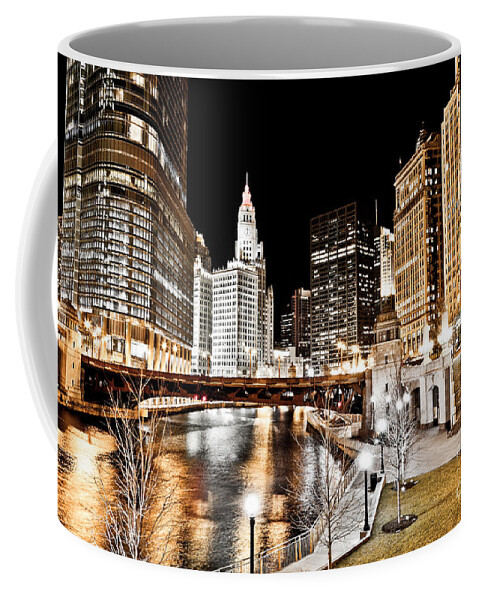 America Coffee Mug featuring the photograph Chicago at Night at Wabash Avenue Bridge by Paul Velgos