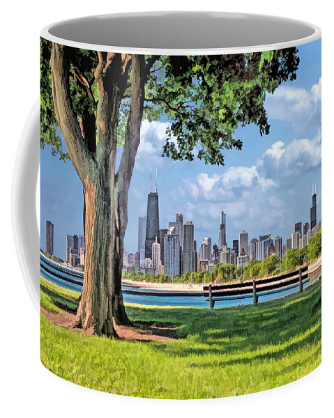 Chicago Coffee Mug featuring the painting Chicago North Skyline Park by Christopher Arndt