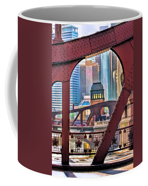 Bridge Coffee Mug featuring the painting Chicago River Bridge Framed by Christopher Arndt