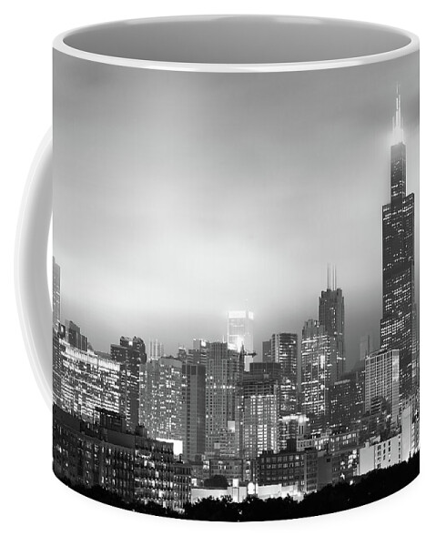 America Coffee Mug featuring the photograph Chicago Skyline Black and White - Illinois - USA by Gregory Ballos
