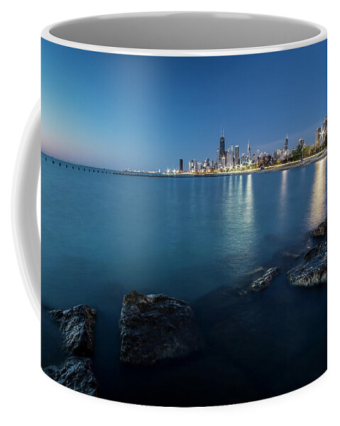 Lake Michgan Coffee Mug featuring the photograph Chicago's Lakefront and skyline at dawn by Sven Brogren