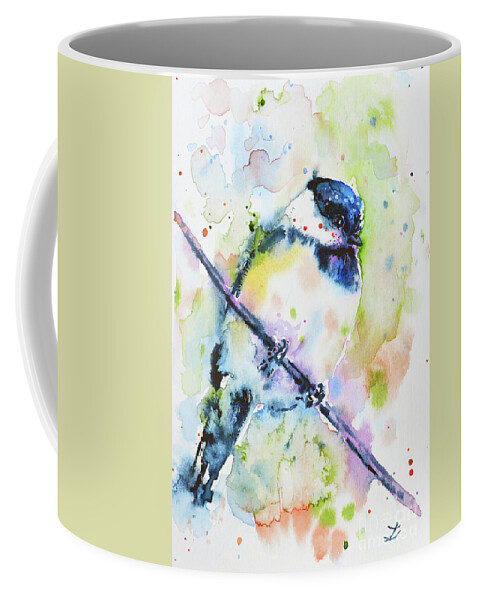 Chickadee Coffee Mug featuring the painting Chick-a-dee-dee-dee by Zaira Dzhaubaeva