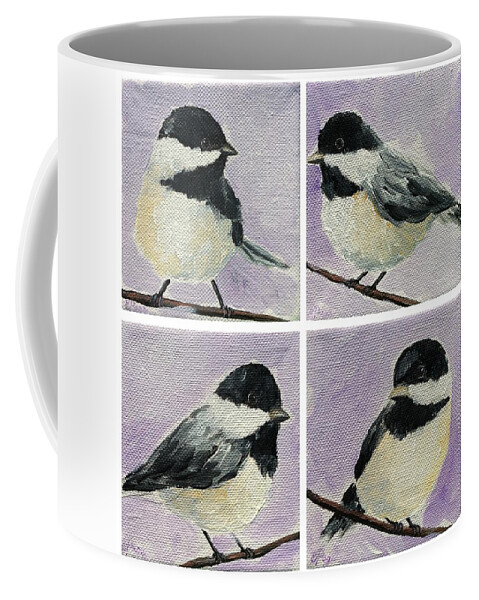 Chickadee Coffee Mug featuring the painting Chickadee Quartet by Emily Page