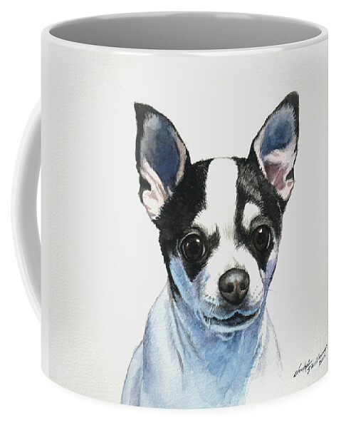Chihuahua Coffee Mug featuring the painting Chihuahua Black Spots with White by Christopher Shellhammer