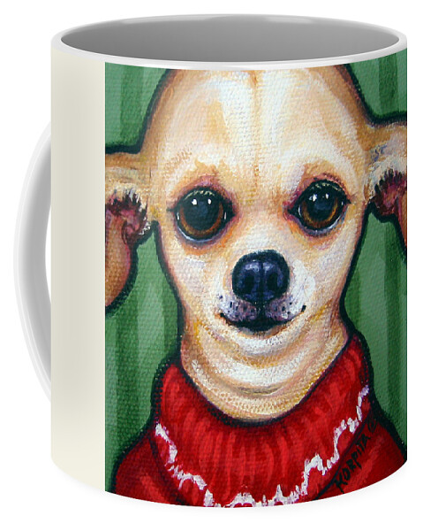 Rebecca Korpita Coffee Mug featuring the painting Chihuahua in Red Sweater - Boss Dog by Rebecca Korpita