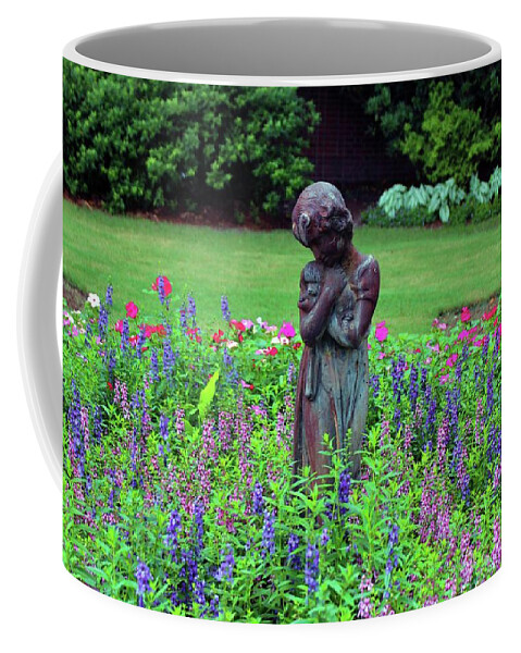 Figurative Coffee Mug featuring the photograph Child With Her Pet Statue by Cynthia Guinn