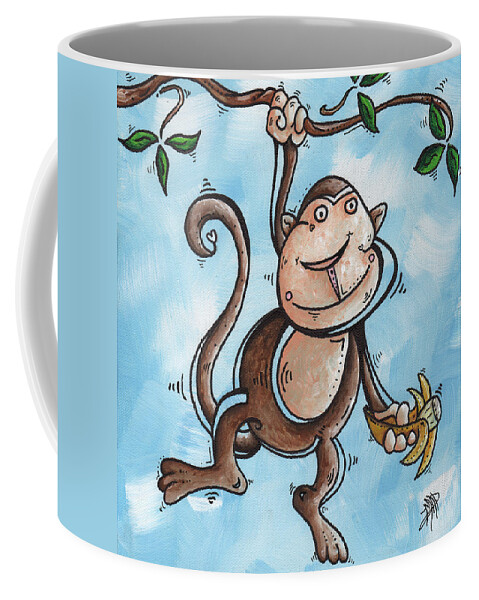 Childrens Coffee Mug featuring the painting Childrens Whimsical Nursery Art Original Monkey Painting MONKEY BUTTONS by MADART by Megan Aroon