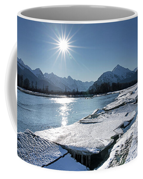 Alaska Coffee Mug featuring the photograph Chilkat River with ice chunks by Michele Cornelius