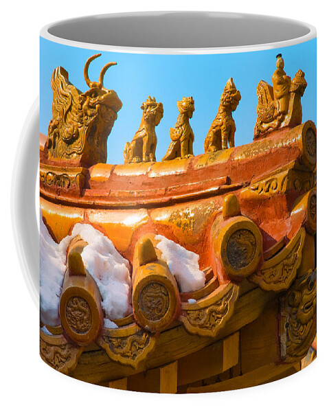 China Coffee Mug featuring the photograph China Forbidden City Roof Decoration by Sebastian Musial