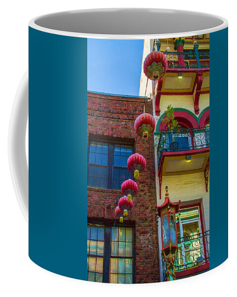 Bonnie Follett Coffee Mug featuring the photograph Chinese Lanterns over Grant Street by Bonnie Follett
