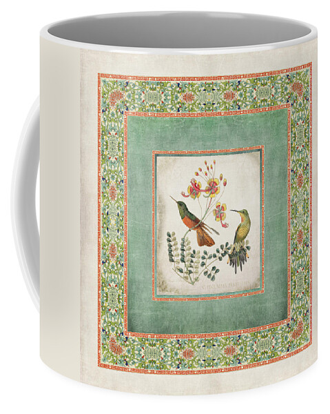 Chinese Ornamental Paper Coffee Mug featuring the digital art Chinoiserie Vintage Hummingbirds n Flowers 1 by Audrey Jeanne Roberts