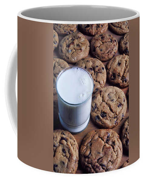 Chocolate Chip Coffee Mug featuring the photograph Chocolate chip cookies and glass of milk by Garry Gay