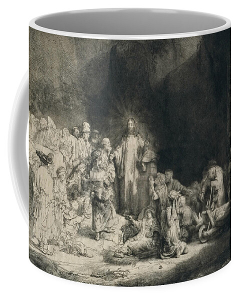 Rembrandt Coffee Mug featuring the relief Christ with the Sick around Him, Receiving Little Children by Rembrandt