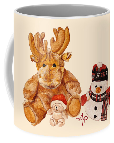 Cuddly Animals Coffee Mug featuring the painting Christmas Buddies by Angeles M Pomata