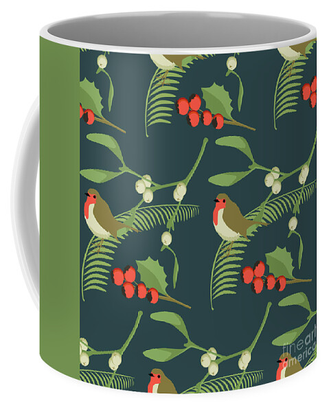 Mistletoe Coffee Mug featuring the digital art Christmas Robin by Claire Huntley
