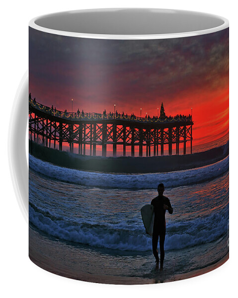 Pacific Beach Coffee Mug featuring the photograph Christmas Surfer Sunset by Sam Antonio