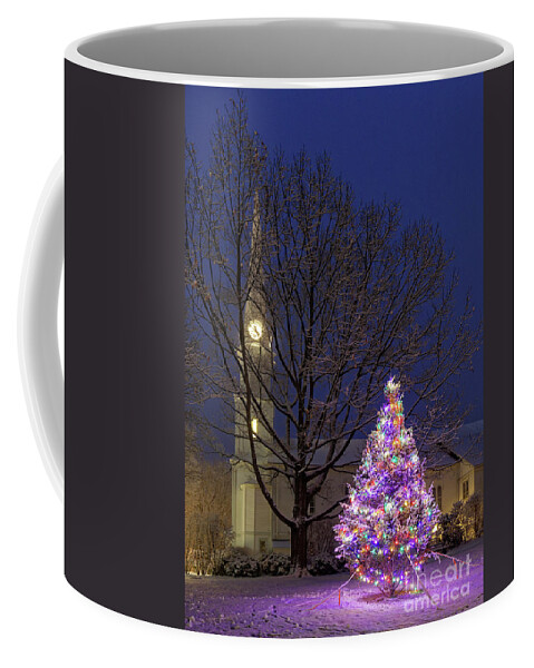 Church Coffee Mug featuring the photograph Christmas tree and church, Maine by Kevin Shields