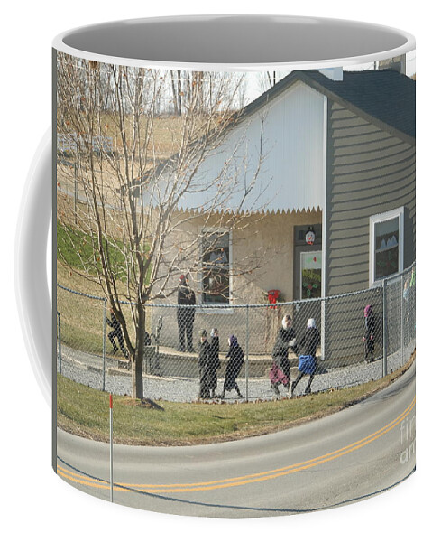Amish Coffee Mug featuring the photograph Christmastime at the Schoolhouse by Christine Clark