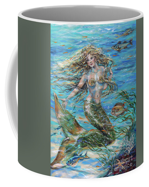 Mermaid Coffee Mug featuring the painting Christophe Siren by Linda Olsen