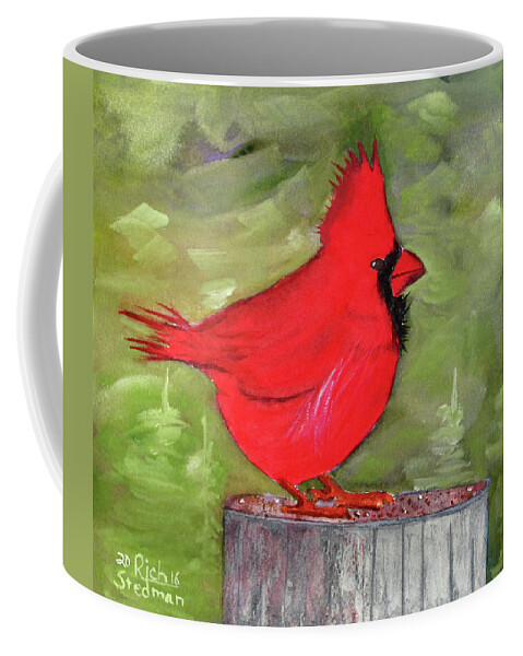Red Coffee Mug featuring the painting Christopher Cardinal by Richard Stedman