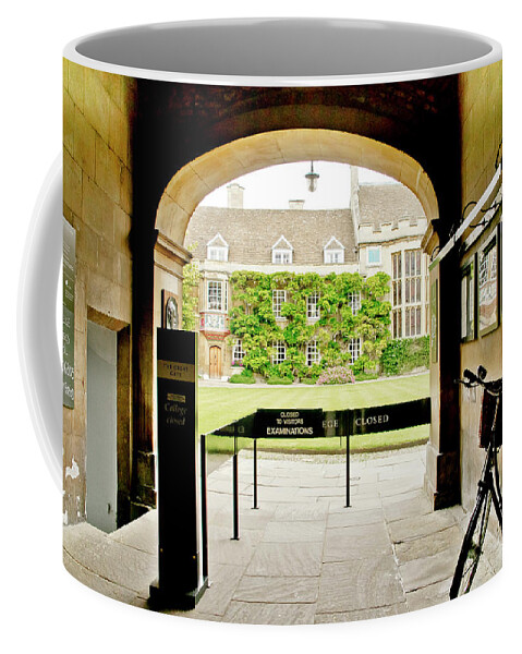 Christ's College Coffee Mug featuring the photograph Christ's College closed for exam time. Cambridge. by Elena Perelman
