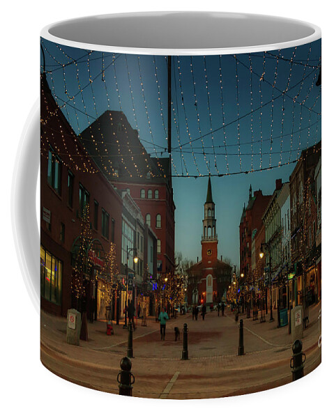 Church Street Burlington Vermont Night Coffee Mug featuring the photograph Church Street Burlington Vermont by Elizabeth Dow