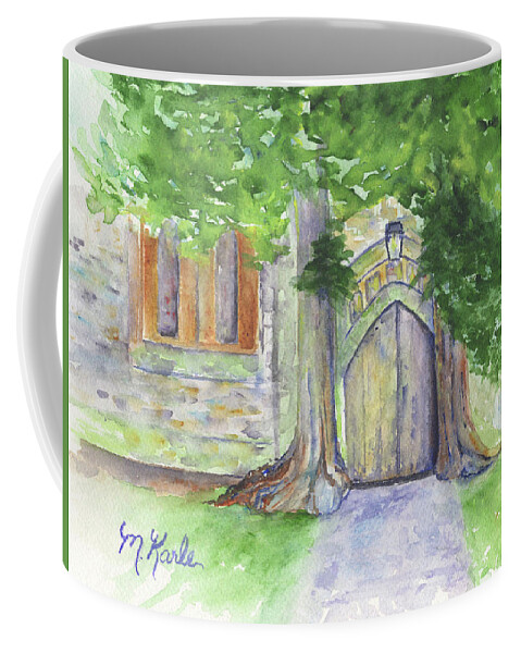 Church Coffee Mug featuring the painting Church Trees by Marsha Karle