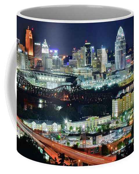 Cincinnati Coffee Mug featuring the photograph Cincinnati and Covington Collide by Frozen in Time Fine Art Photography