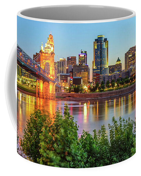 America Coffee Mug featuring the photograph Cincinnati Ohio Downtown Skyline Panoramic Print - Color by Gregory Ballos