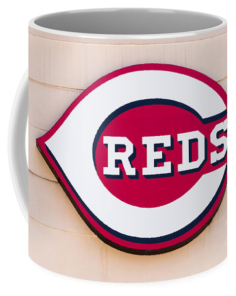 America Coffee Mug featuring the photograph Cincinnati Reds Logo Sign by Paul Velgos